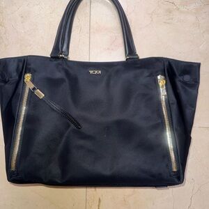 Tumi Black Tote with Gold Accents